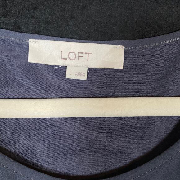 Loft Women Blouse Purple Gray Cold Shoulder Crew Neck Tie Bell Sleeve Large - Picture 6 of 14